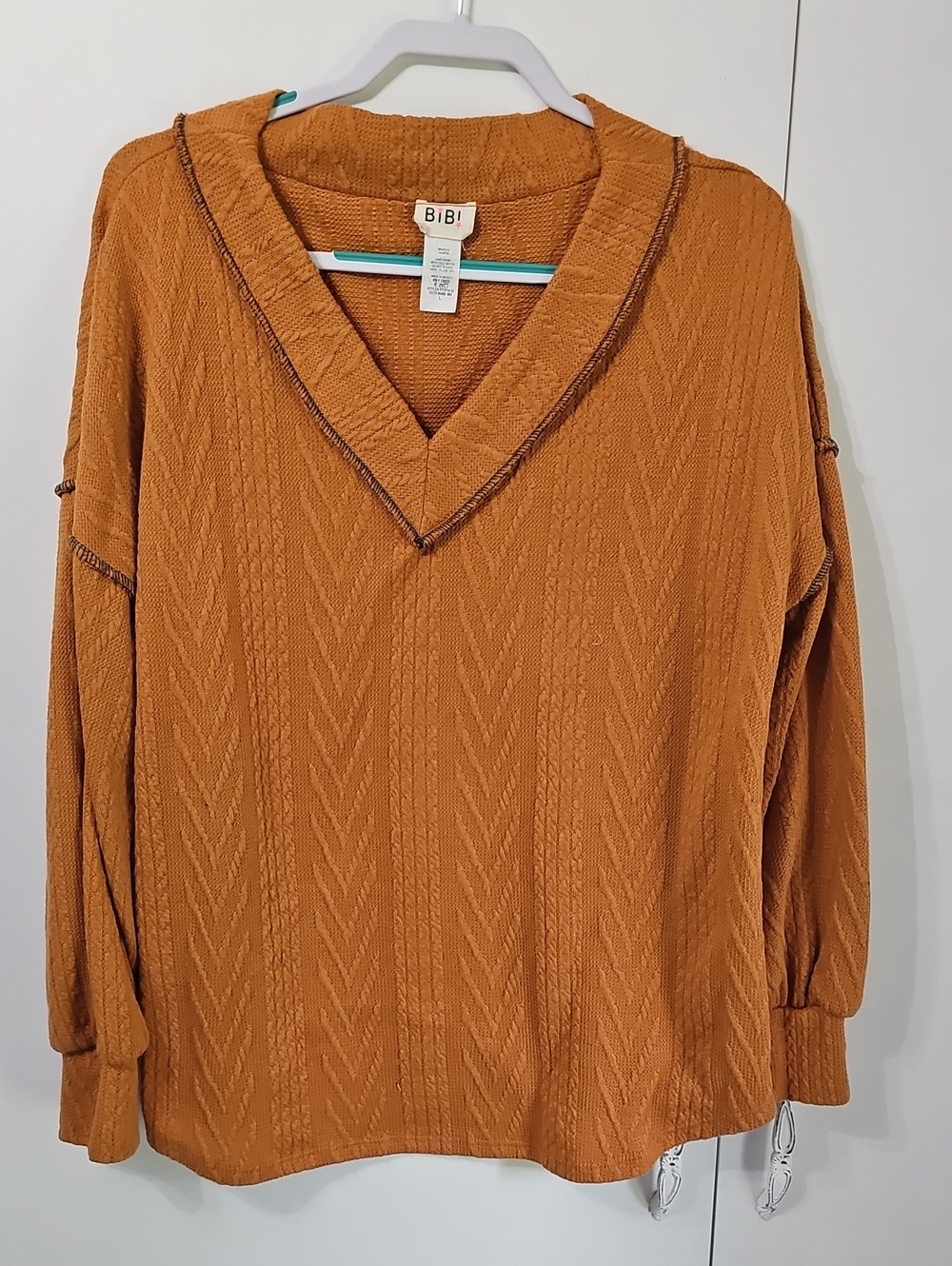 BiBi Burnt Orange Textured V-Neck Pullover